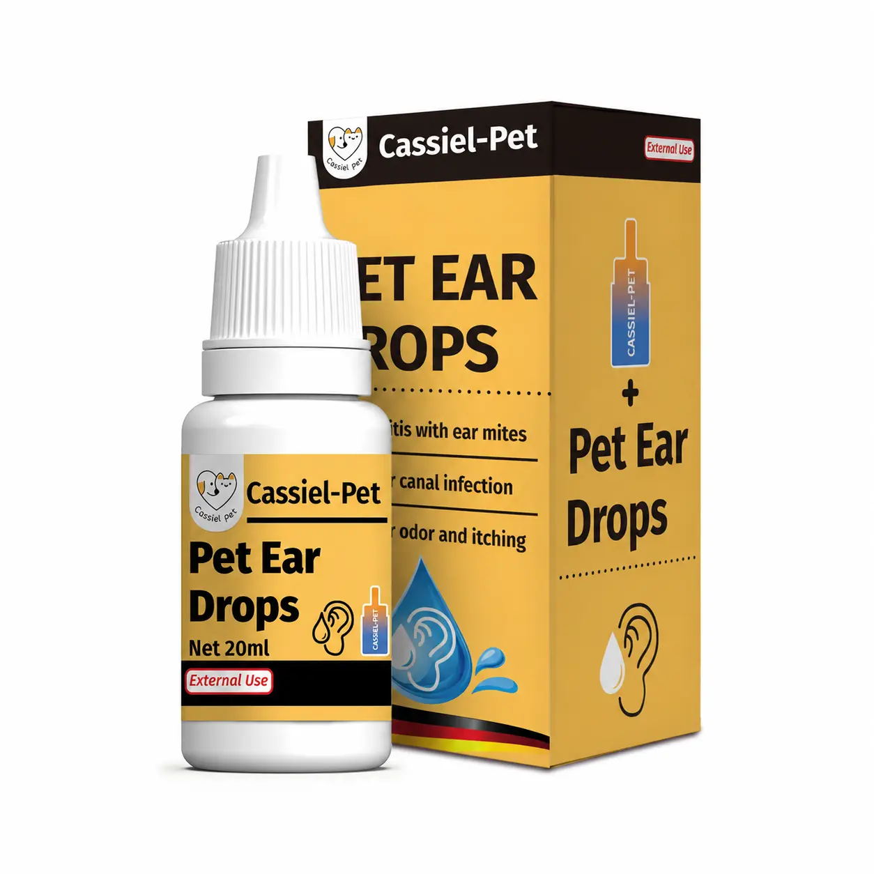 Cassiel Pet Ear Care Solution for Dogs and Cats, Gentle Daily Ear Cleaning Liquid, Pet Ear Care, Easy to Use, Suitable for Cats Dogs and Puppies