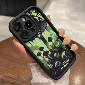 Mushroom Skull Pattern TPU Phone Case for iPhone 17 16 15 14 Pro Max 13 12 11 X XS Plus/Air/Pro Max/Pro Shockproof Drop Protective Rugged Durable Silicone Cover Protection Smartphone
