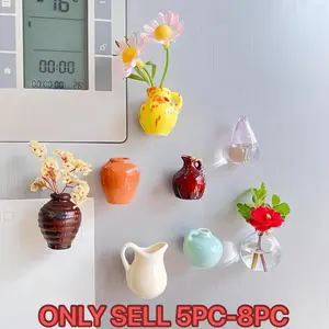 Mini Ceramic Vase Refrigerator Magnet, Creative Decorative Flower Vase Fridge Magnet, Ceramic Vase Magnets, Retro Vase Design Fridge Decoration, Home Decor, Refrigerator Decorating Magnet