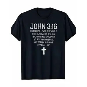 Men's John 3:16 Bible Verse Christian God Black Crew Neck Short Sleeve T-Shirt 100% Cotton Menswear Top Sweatshirt, Hoodie, Comfort Colors