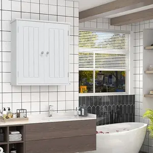 Bathroom Wall Cabinet Over Toilet, Small Medicine Cabinet For Bathroom Laundry Room Kitchen, Space Saver Storage Cabinet With 2 Door Adjustable Shelves White Black