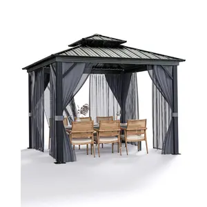 Garvee Outdoor Hardtop Gazebos with Durable Aluminum Frames, Double Roofs, Mosquito Nets, and Privacy Curtains. Weather-Resistant Canopies Perfect for Patio, Garden, Deck, Backyard, and Parties in Multiple Sizes (8x8, 10x10, 12x12 ft)