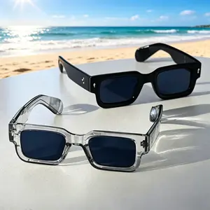 Unisex 2-Pack Retro Square Sunglasses – Lightweight Transparent & Black Frames, UV400 Lenses, Y2K Trendy Fashion Accessory, Summer Beach Travel Essential
