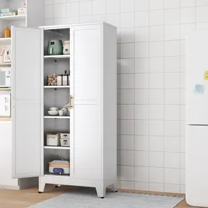 Metal Pantry Cabinet with 2 Doors and 5 Adjustable Shelves, 75" Kitchen Storage cabinets with Gold Handles, Versatile Storage for Laundry Room, Living Room, Bathroom, Dinning Room, Utility Room mothersdaygift