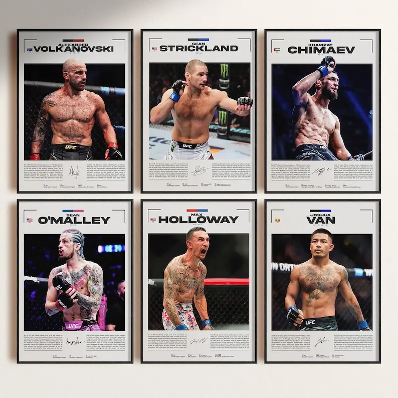 UFC Legends Posters Set: Alexander Volkanovski, Sean Strickland, Khamzat Chimaev, Sean O'Malley, Max Holloway, Joshua Van, MMA Posters ( Unframed-Print Only )