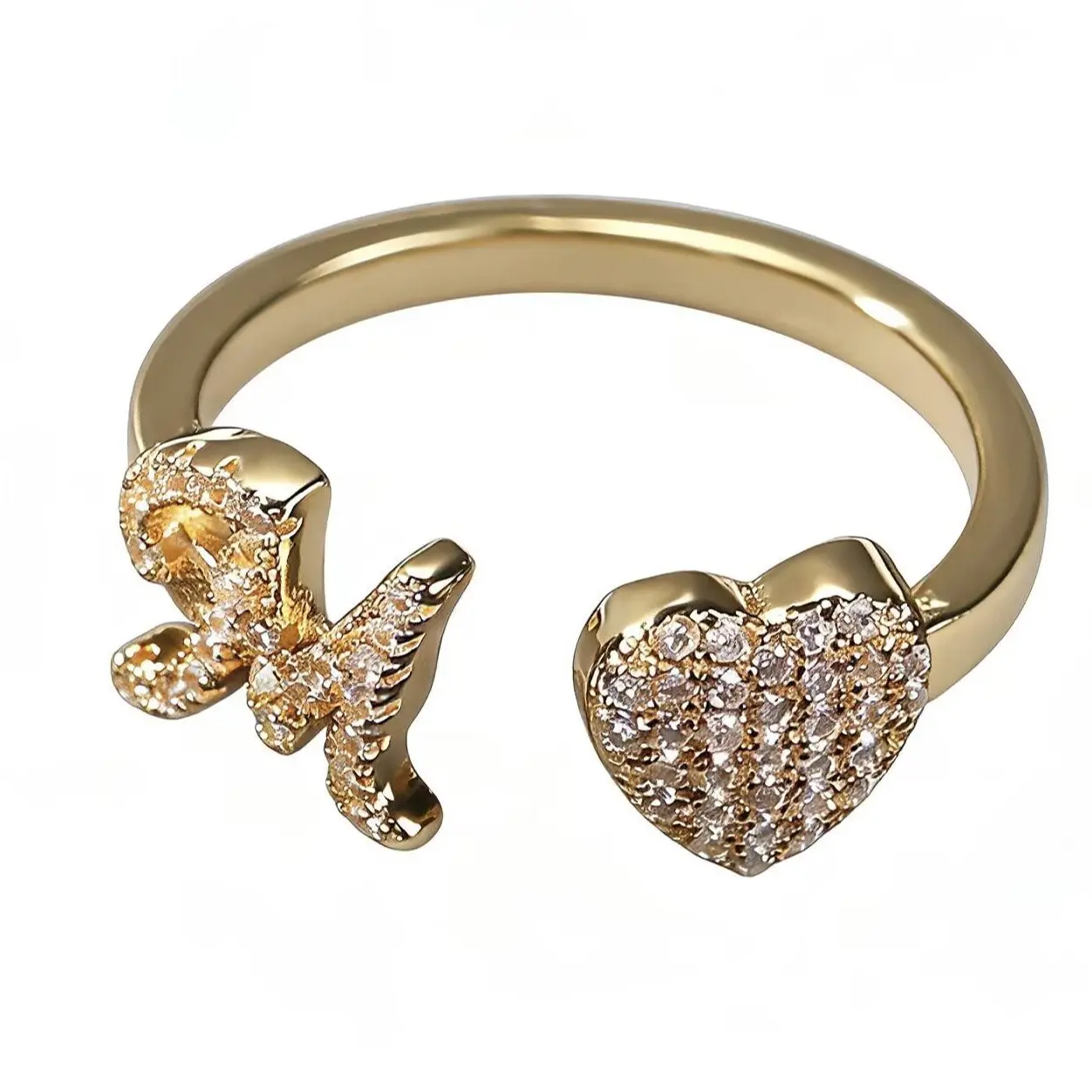 Unisex Fit Adjustable Open 26-Letter Alphabet Ring, High-End Minimalist Personalized Jewelry with Letter Accents, Luxury Niche Heart Detail Costume Ring Band, Alphabet Design Ring