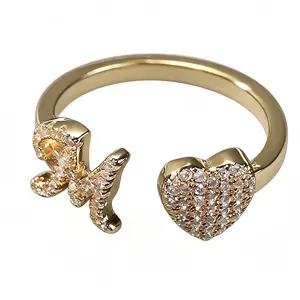 Minimalist Personality 26 English Letter Ring Adjustable Open Luxury Niche Design High-end Heart Ring