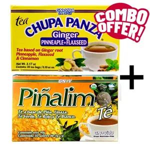 Chupa Panza Tea + Pinalim Tea Combo Pack Famous Mexican Flaxseed Herbal Tea Ginger & Pineapple, Green, White, Cinnamon, Beverage