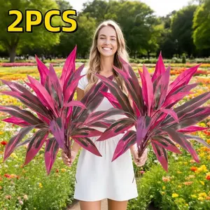 2pcs Large Realistic Artificial Boston Fern & Dragon's Blood Tree Plants with Vibrant Pink/Purple Leaves - Heavy-Duty Durable Plastic /Outdoor Fake Suitable for Garden, Patio, Wedding, Balcony, for all-Season Holiday Decor (No Maintenance)