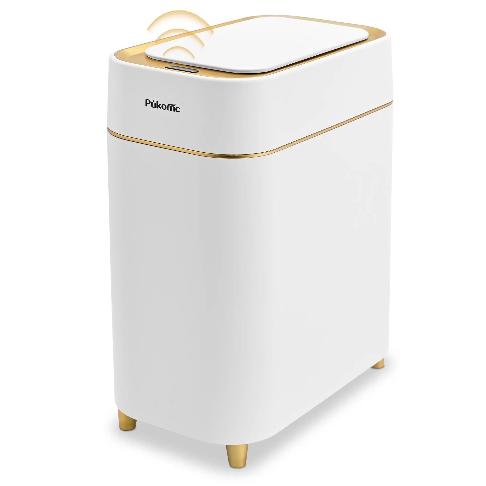 Pukomc Auto-Sensor Trash Bin – Wave & Knee Induction, Quick Voiceless Open, Removable Liner, Battery-Powered White trash cans for kitchen Automatic Dustbin trash cans for kitchen household items summerwins