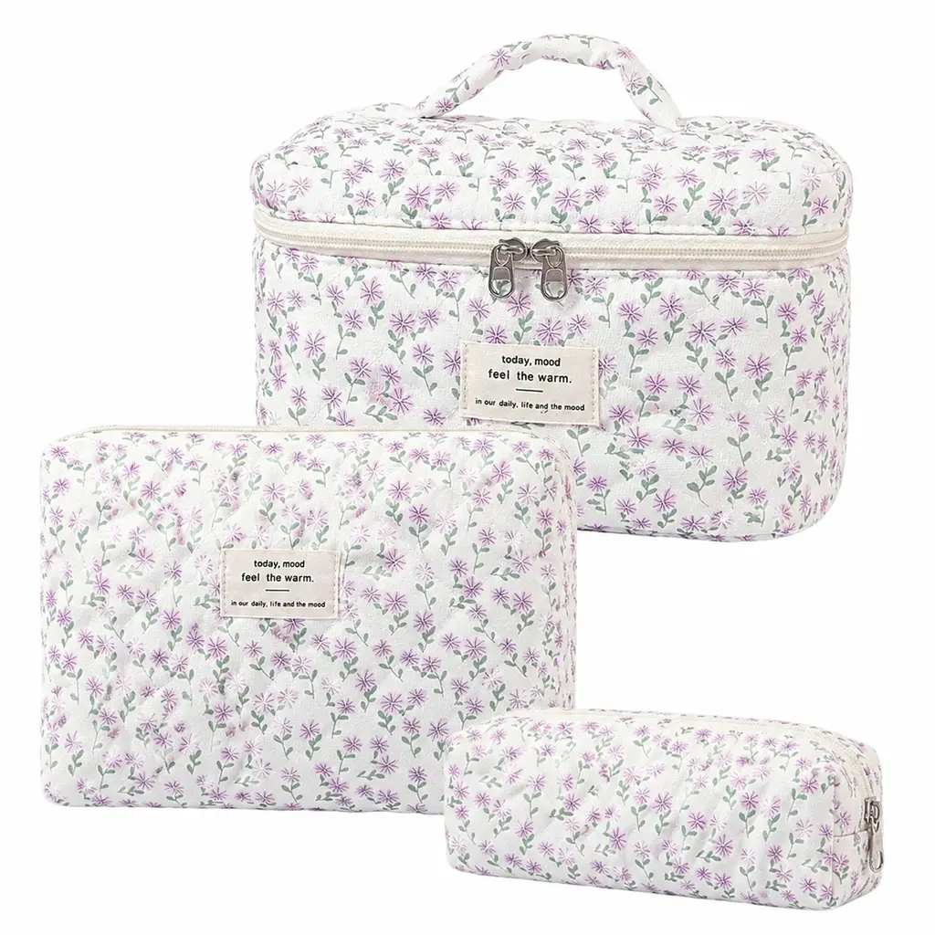 floral pattern Makeup bag sets Quilted Large Makeup Bag Set Floral Organizer Makeup Travel Bag Makeup Organizer Make Up Organizer Makeup Storage multifunctional
