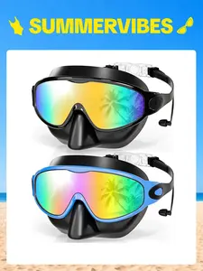 Aegend Kids Swimming Goggles, 2-Pack Wide View Anti-Fog UV Protection Goggles for Swimming with Soft Silicone Nose Cover, Leak-Free Comfort, Hair-Friendly Quick Adjustment Clips, Secure Fit for Ages 3-14, Panoramic HD Vision summervibes,summervibes