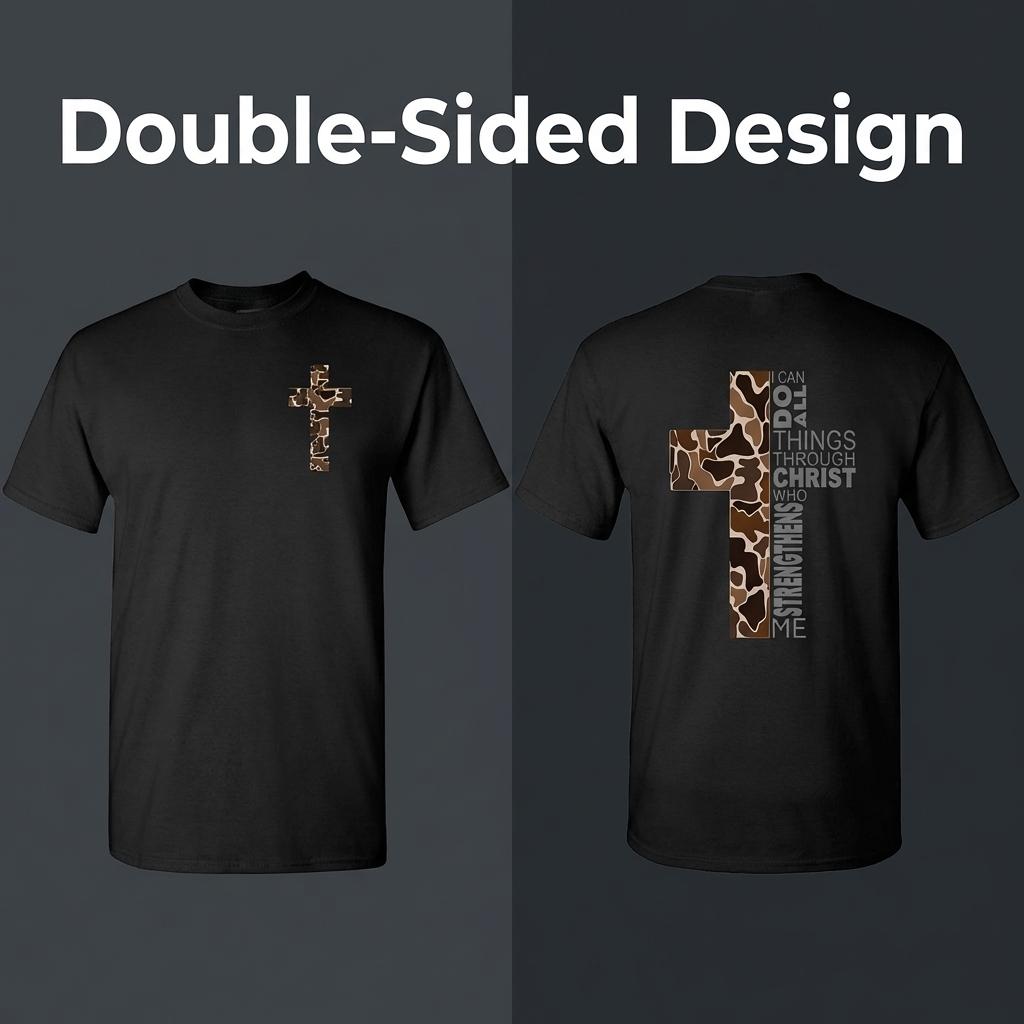 Christian T-Shirt, Camo Cross Design With Philippians 4:13 Verse, Perfect For Faithful Believers And Outdoorsmen Sports T-shirt, regular fit, casual and stylish T-shirt, suitable for everyday wear, a men's top suitable for all seasons.
