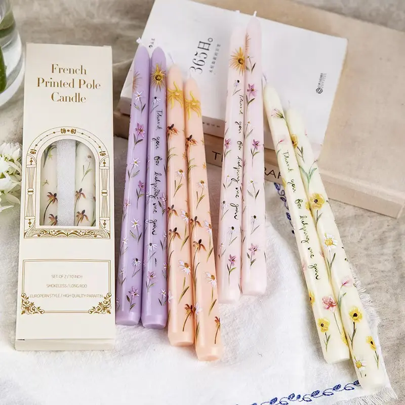Flowers Print Taper Candles 10 Inch 2 Pack Unscented, Smokeless, Tall Tapered Candles for Mother's Day, Wedding Holiday Party  pink Decor Decorative