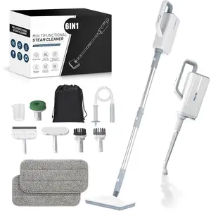 Steam Mop for Floor Cleaning, Steam Cleaner for  with Handheld 6-in-1 Multi-function Attachments for Hardwood Floors, Clothes, Windows, Tiles Grout, Furniture Cleaning (White-Gray)