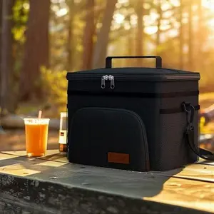 Black Lunch Bag with Brown Leather Label, Insulated Leakproof Lunch Tote for Work and School, Reusable Thermal Lunch Box with Large Capacity for Food, Snacks and Drinks, Portable lunch insulated bag for Office, Picnic and Travel