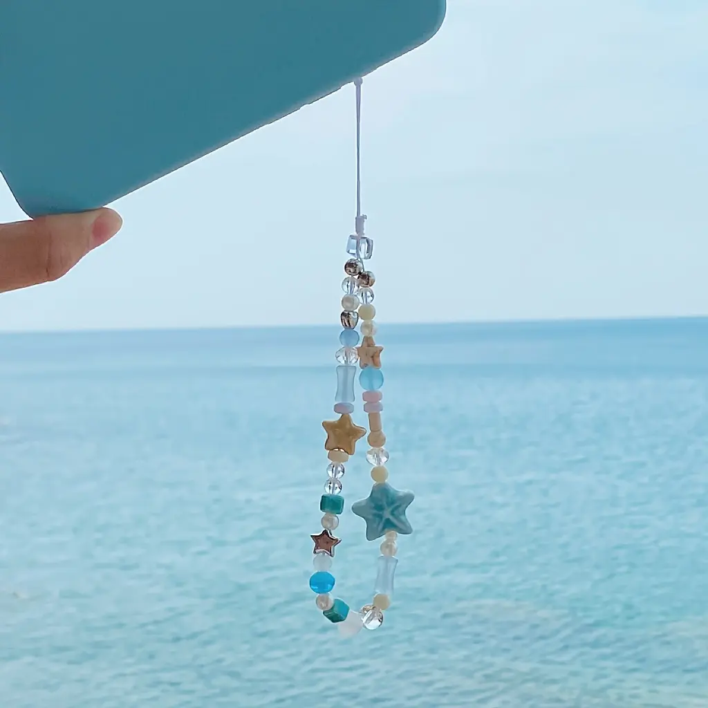 1 Handmade ocean inspired bead phone lanyard, adorned with starfish decorations, DIY camera pendant, anti loss phone case wristband, Phone strap, Phone charms, Phone Chain, Phone Accessory