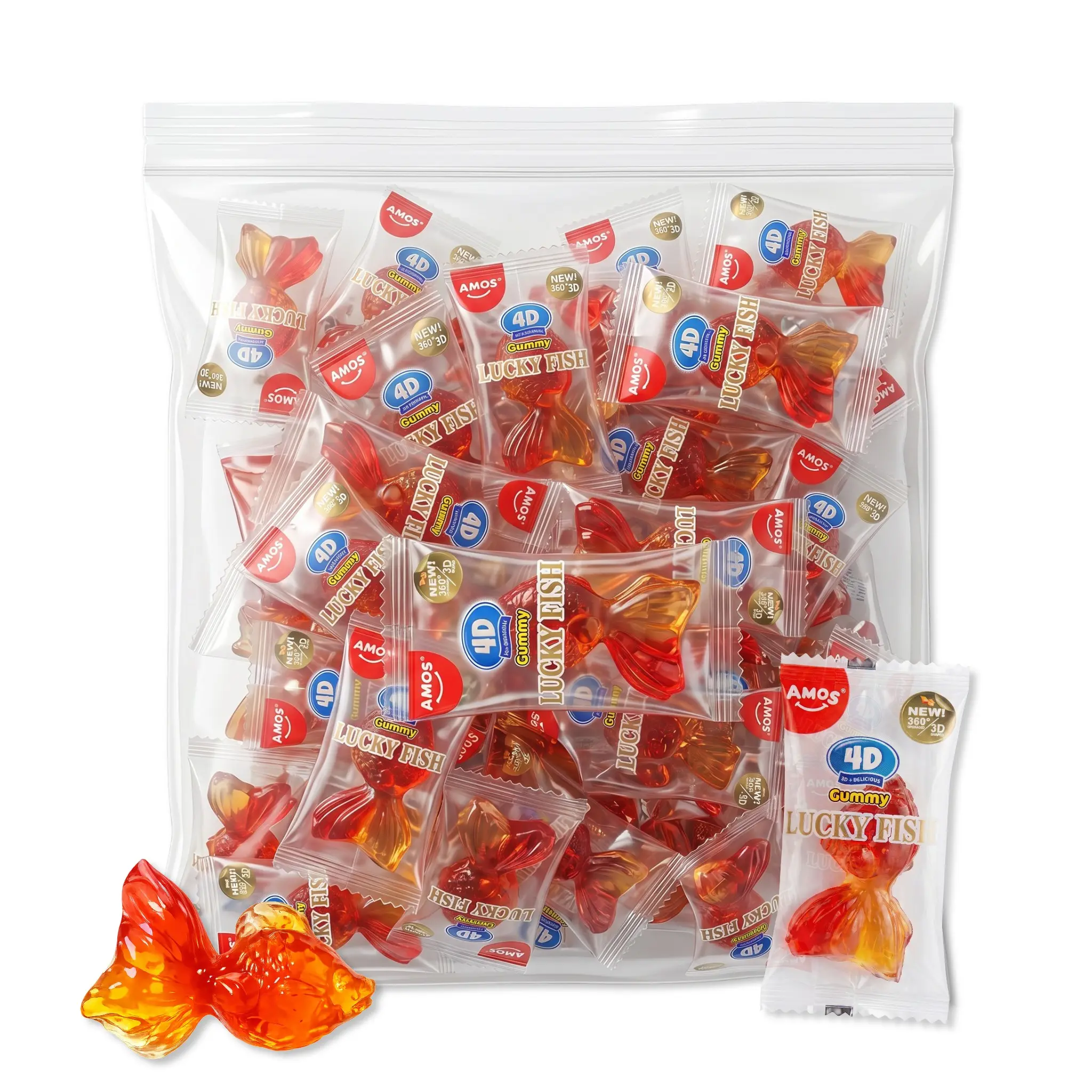 4D Ultra Realistic Lucky Fish, 1 lb Bag | Juice filled, Indivually Wrapped, Peach and Mango Flavored