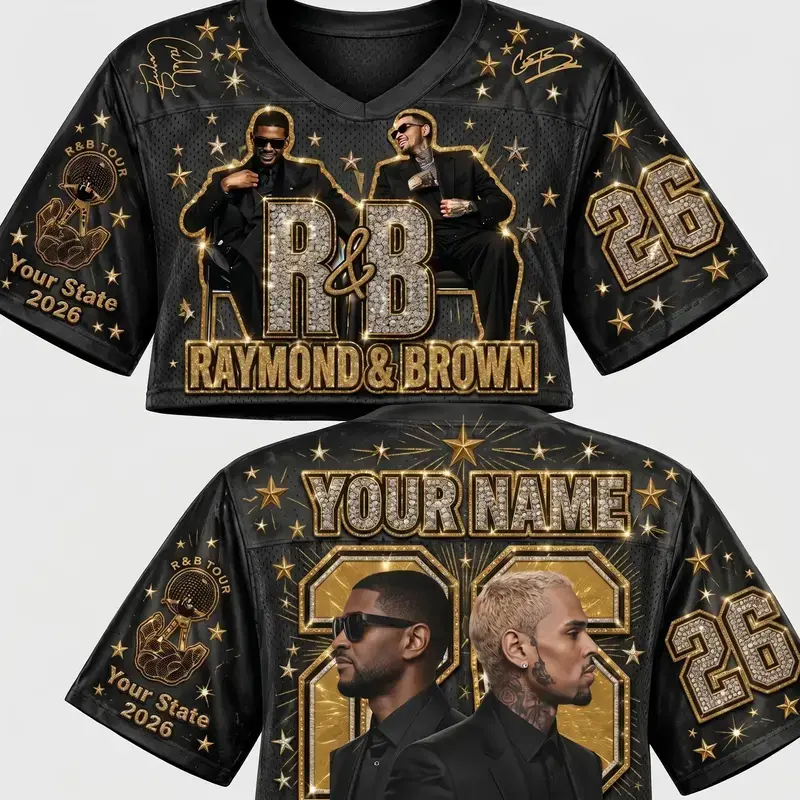 Custom R&B World Tour Jersey 2026, Personalized Concert Football Shirt, CB & Usher Inspired Crop Top, Custom Name & Number Jersey, Music Festival Outfit, Hip Hop Streetwear Gift