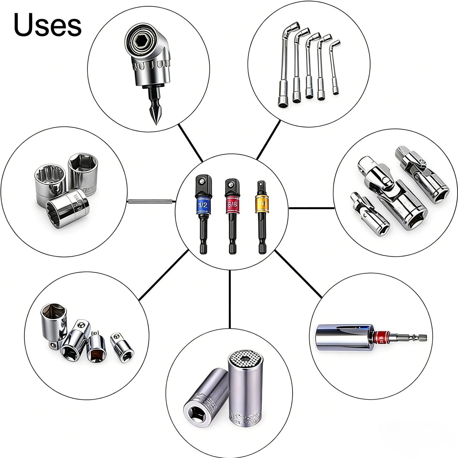 TOOLAZO Impact-Grade Socket Adapter Set (1/4", 3/8", 1/2"): Transform Your Impact Driver into a Heavy-Duty Socket Wrench. Forged from Tough Steel with Color-Coded Rings for Instant Size ID. The Perfect Gift for DIYers and Pros Who Demand Versatility.