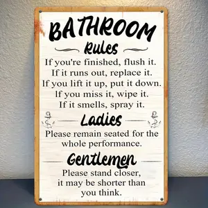 Vintage Bathroom Rules Metal Sign 8x12 Inch Rustic Wall Art with Funny Toilet Etiquette Waterproof Dustproof Home Decor Easy Mounting Hardware Included for Bathroom Office Cafe Bar Man Cave Gift