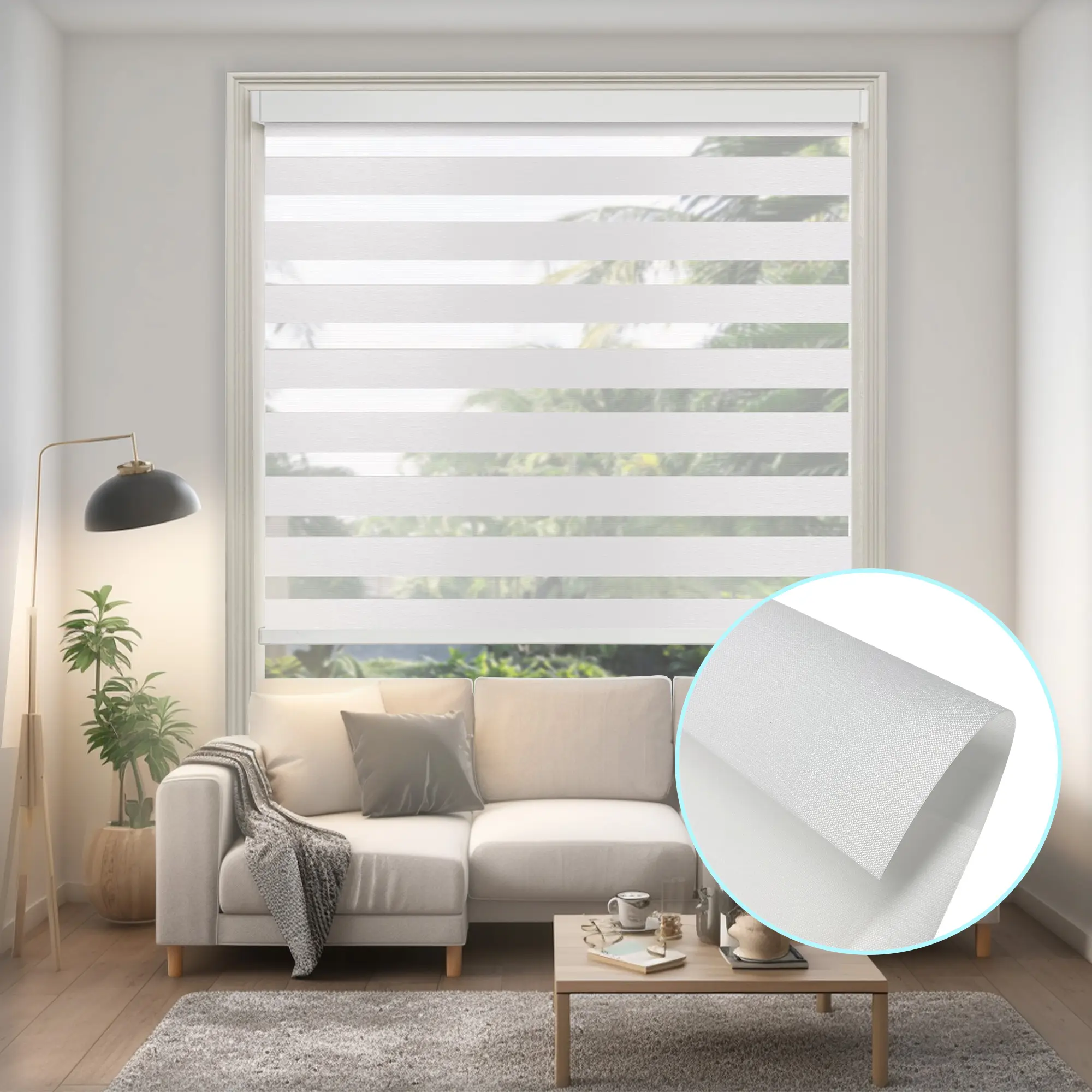 Manual Zebra Blinds - 20"-56" Width, White Light Filter Fabric, Durable Weave Stands Up to Daily Use, Cord-Lift Horizontal Window Shade Cover, Room Decor Blinds for Living Room, Kitchen