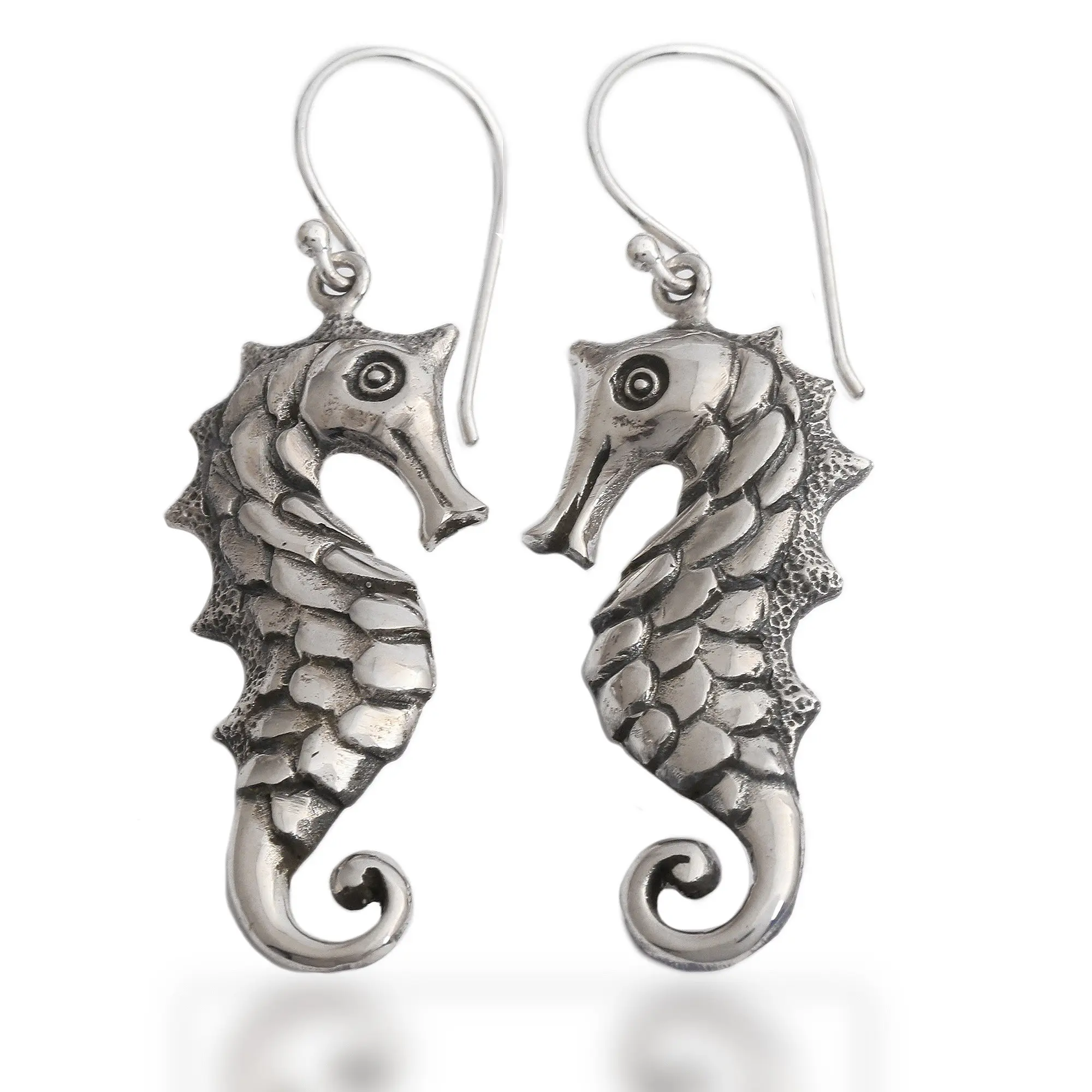 Novica Handmade Sterling Silver Dangle Earrings | Seahorse Motif | Indonesia Animal Themed | 'Friendly Seahorse' | 1.8 In. L X 0.6 In. W