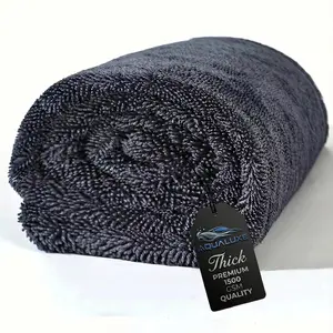 Microfiber Car Drying Towel 1500GSM Double-Sided Twisted Loop Ultra Absorbent Car Wash Cleaning Cloth Soft Scratch Proof / Lint Washing Towel - 90/70cm, Dark Gray