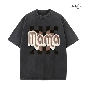 Holafish Ladies Retro Acid Washed Cotton Tee Soft Snow Wash Fabric Crew Neck Short Sleeve Ideal for Mother's Day Gifts New Mom Wear City Strolls Travel Weekend Lounging and Casual Daily Outfits.