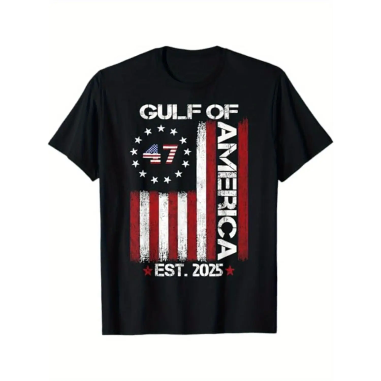 Cotton Men's 100% Cotton "Gulf of USA Est. 2025" Patriotic T-Shirt - American Flag Design, Casual Fit, Short Sleeve, Machine Washable, Black, American Flag Clothes