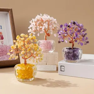 1pc  Natural Crystal Fortune Tree - Realistic branching, Feng Shui Tree of Life Decor with, Home/Office Decoration, Housewarming/Wedding/Birthday Gift - Prosperity & Good Luck Symbol - Clear Base for Displaying,, Handcrafted Ornament, Home Decorators