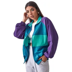 Women's Lightweight Windbreaker Patchwork Zipper Sport Jacket Coat Outerwear