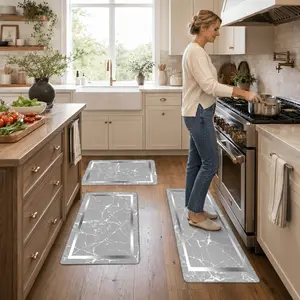 2Piece 3Piece Marble Kitchen Floor Mat Set, Non Slip Rubber Backing Kitchen Rugs, Water Absorbent Washable Runner Mat for Home Kitchen Decor