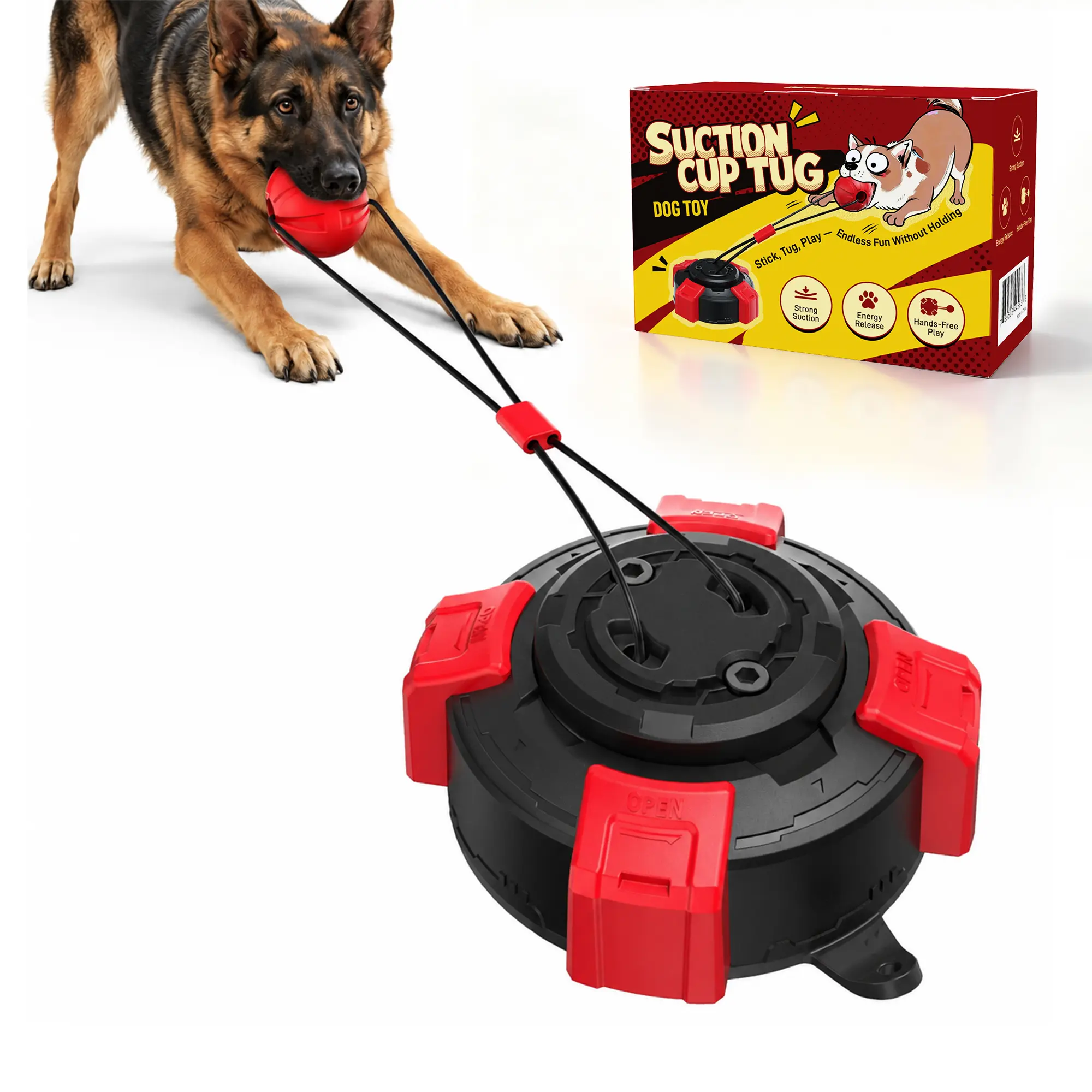 Potaroma Heavy-Duty Suction Cup Dog Tug Toy - Steel Wire-Reinforced Rope, Durable Interactive Pet Toy for Indoor Play & Teeth Cleaning