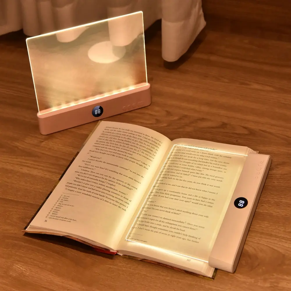 Smart Flat Book Light, Rechargeable Clear LED Flat Reading Light with 3 Colors & Timer, Dimmable Panel Plate Lamp Book Full Page Light for Reading in Bed at Night, Funny Gifts for Readers Book Lovers