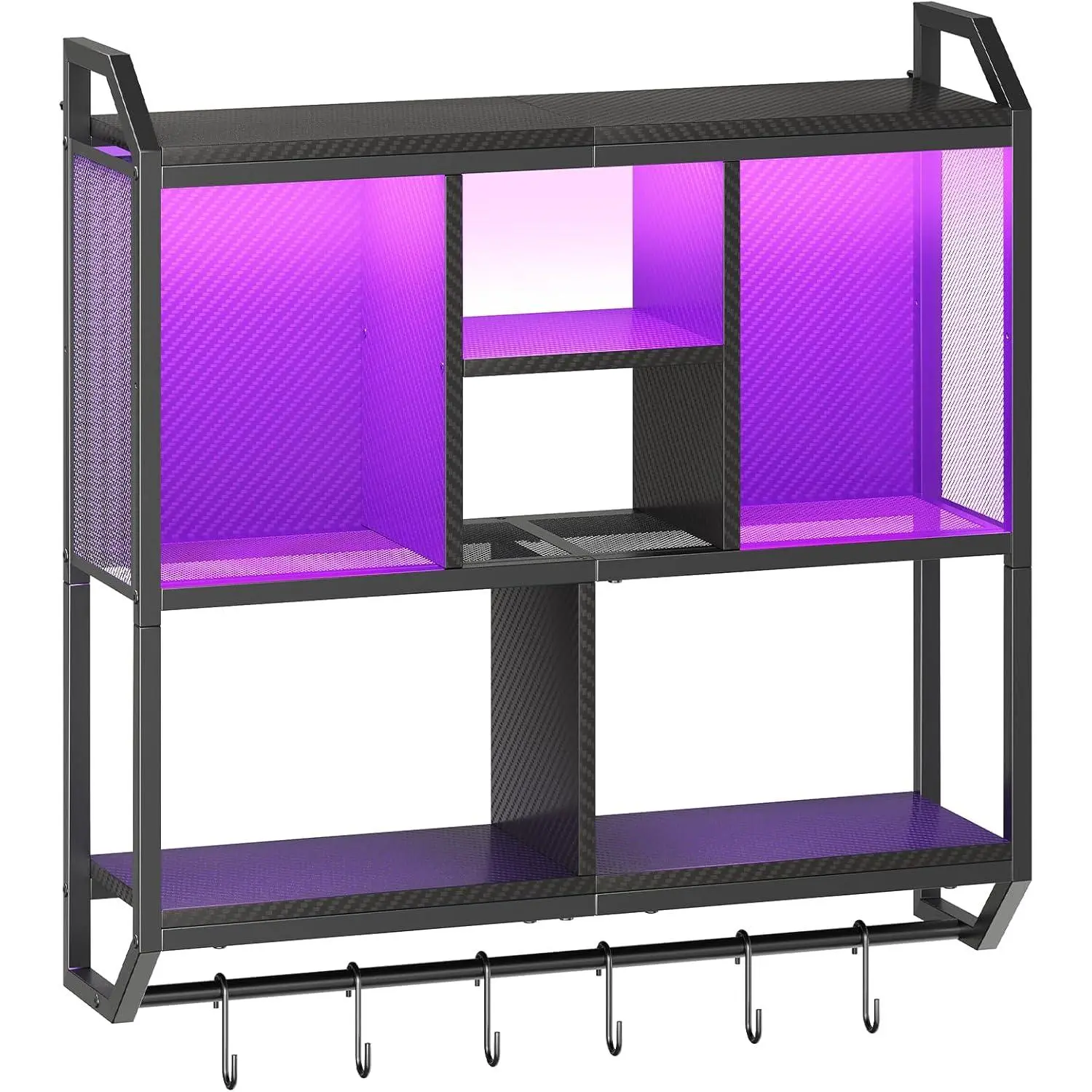 Black Modern Minimalist Gaming Floating Shelves with LED Lights - 28.7" 3-Tier Wall-Mounted LED Display Shelf, Hanging Rod with 6 S-Hooks, Hanging Storage for Gaming Setup Accessories, Gaming Room, Bedroom, Shelves For Bedroom