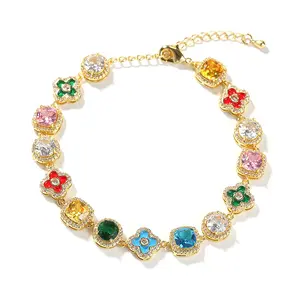 Loveden Candy Clover Bracelet For Men & Women Daily Party Gift Sparkling AAAAA Zircon Adjustable Copper Bracelets Bangle Iced Bling Charm Jewelry Accessories