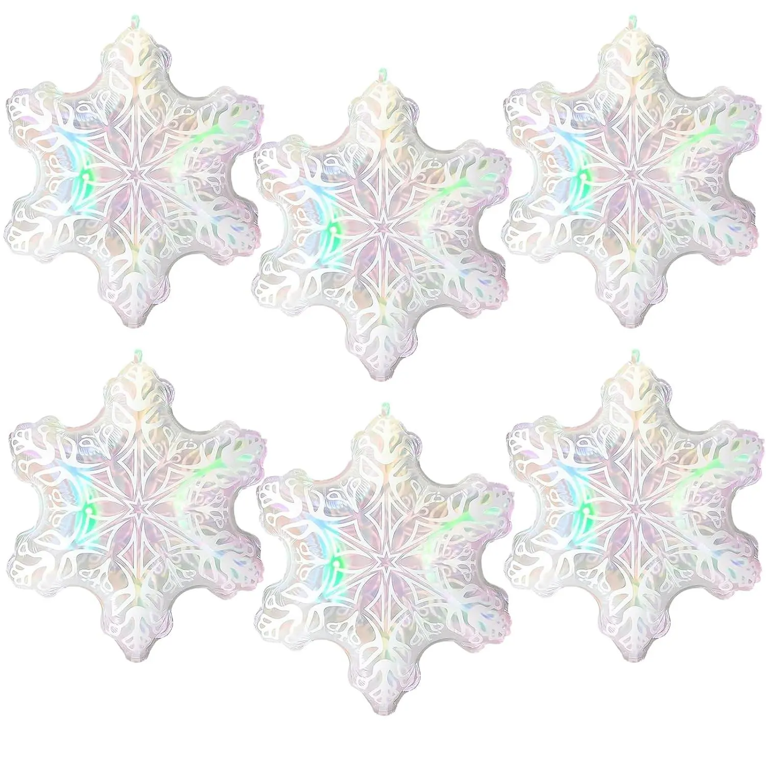 6Pcs 24'' Clear Iridescent Snowflake Balloons, Winter Theme Snow Foil Mylar Balloons For Ice Snow Themed Birthday Party Decorations, Winter Wonderland New Year Decorations, Iridescent