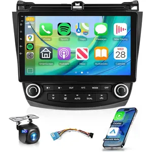 Android 15 Car Stereo for Honda Accord 2003-2007 Radio Wireless Carplay Android Auto 10.1 inch 1080P HD IPS Touch Screen DSP EQ Built-in GPS Chip MirrorLink WiFi Bluetooth FM/RDS AHD Backup Camera Mic, Android Car Player, Carplay Touchscreen