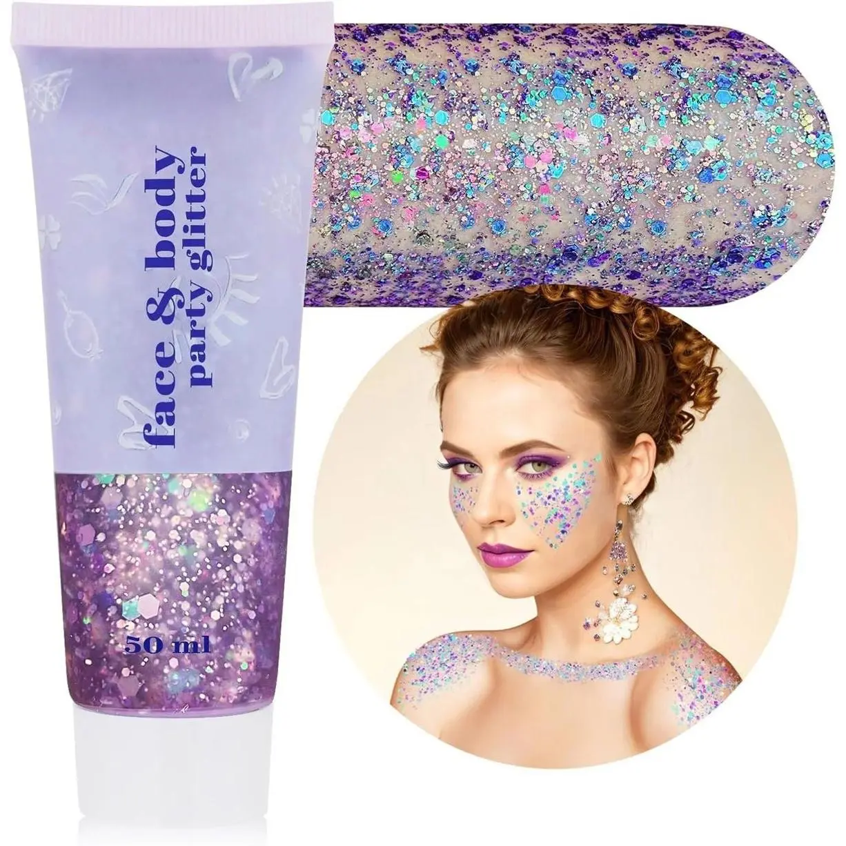 Self-Adhesive Body Glitter Gel, Non-Toxic Illuminating Chunky Glitter in Chameleon Green for Face & Hair, Festival Makeup for Women & Children - St. Patrick's Day, Illuminating Glitter Gels