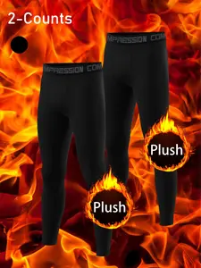 Men's Winter Compression Pants, Warm Running Ski Cycling Gym Wear, Comfortable Thermal Sports Long Leggings, Fitness Tights, 2 Pack Set