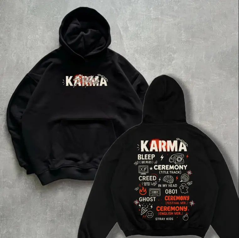 Kpop Group Graphic 2 Sides Tee, Unisex Streetwear Hoodie – Oversized Stray-Inspired Graphic Hooded Sweatshirt, Trendy Casual  for Men Women