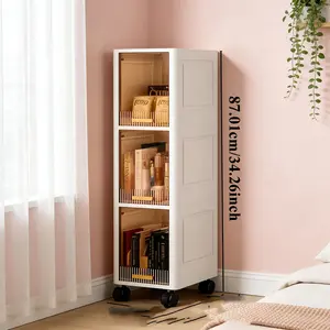 The high and narrow rolling storage cabinet, Space saving cabinet, with a tea-colored dust-proof transparent door and multi-layer compartments with movable wheels is suitable for scenarios such as bathrooms, kitchens, laundries, and hotel rooms
