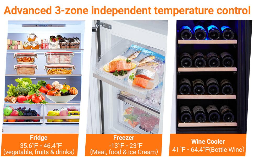 GARVEE 36 Inch Large Capacity French Door Refrigerator, 21 cu.ft Refrigerator with 4 Doors & Wine Cabinet, Dual Ice Maker, Adjustable Glass Shelves GARVEE 36 Inch Large Capacity French Door Refrigerator, 21 cu.ft Refrigerator with 4 Doors & Wine Cabinet, Dual Ice Maker, Adjustable Glass Shelves