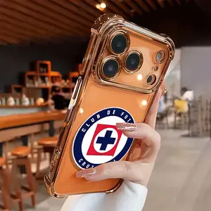 Cruz Azul Mexican Soccer Team Aesthetic Smartphone Case - Electroplated TPU Transparent Shockproof Protective Cover, Fashionable Soft Accessory for iPhone 17,16,15,14,13,12,11 Pro Max