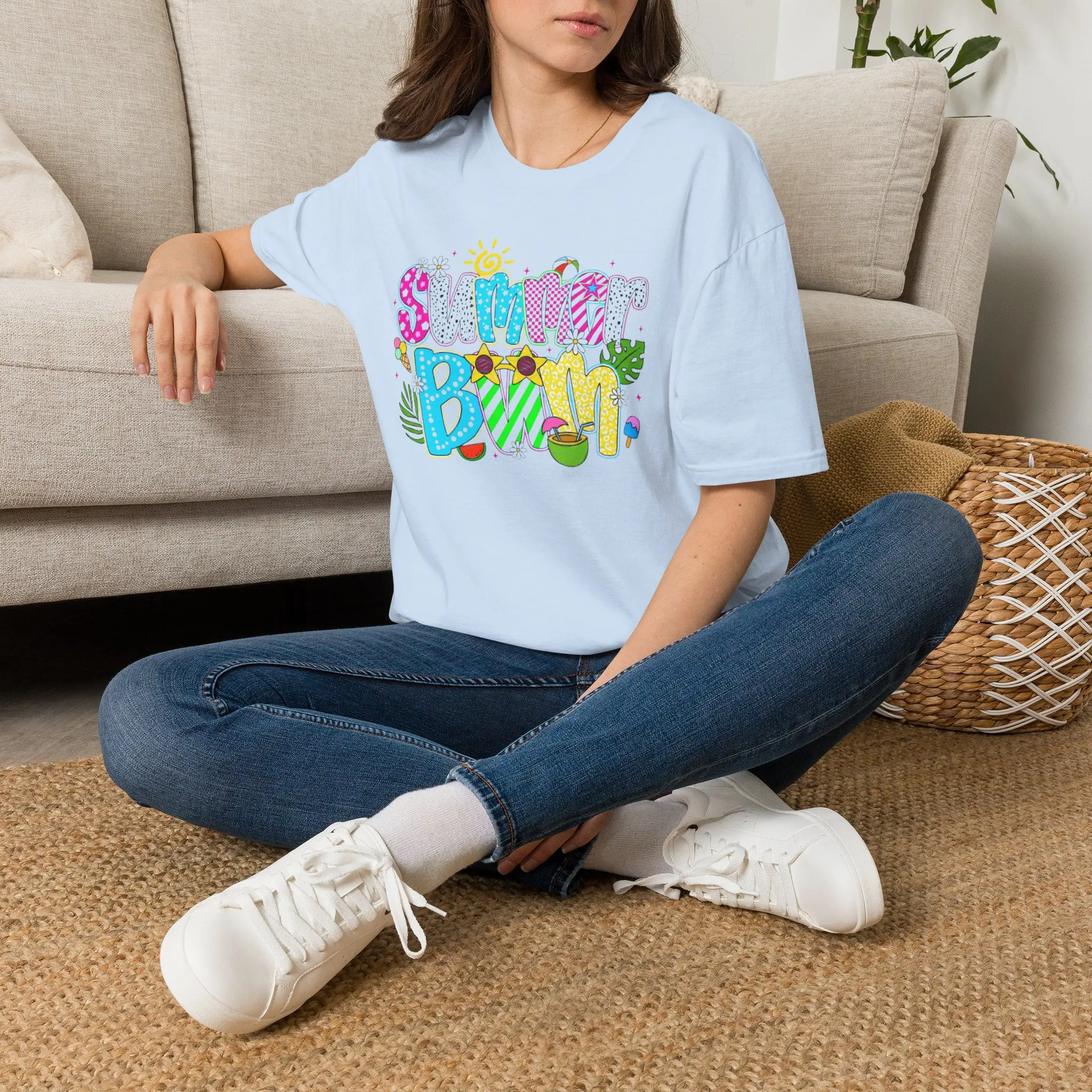 AI-Generated Summer Bum T-Shirt | Colorful Tropical Graphic