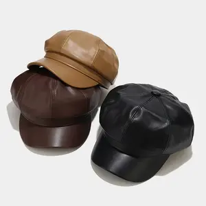 Retro Fashion Women's Octagonal Hat Solid Color Army Cap Versatile Autumn And Winter Temperament Big Head Circumference Beret