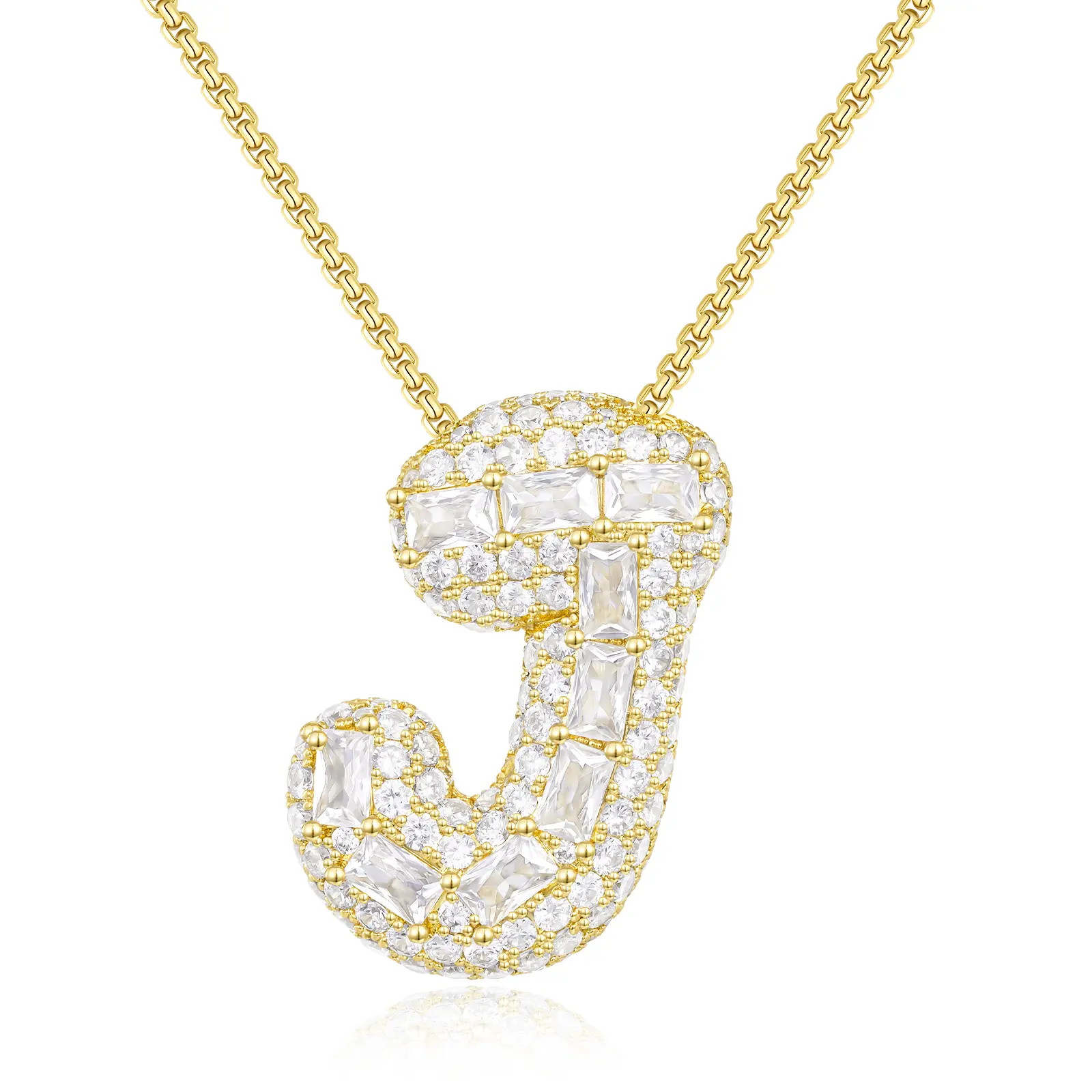 KissYan Bubble Letter Necklace, 14K Gold Plated Balloon Initial Pendant Necklace with Box Chain, Dainty Inlaid Square & Round CZ Pendant for Women Jewelry Gifts,summerwins