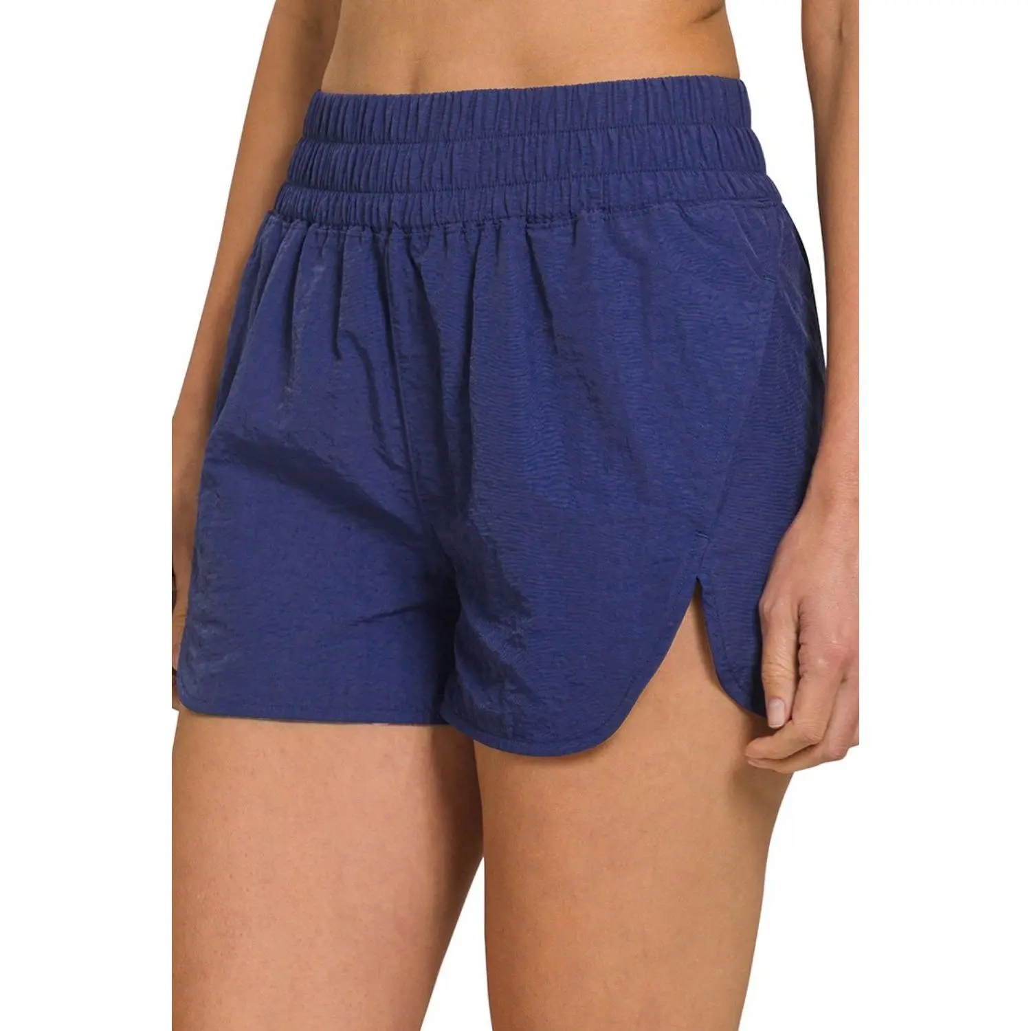 Zenana Windbreaker Smocked Waistband Running Shorts