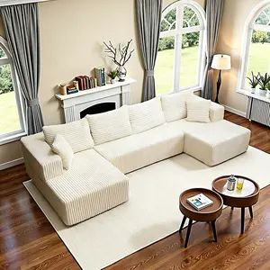 132" U-Shape Modular Corduroy 5-Seat L Shaped Sofa - Pre-Assembled Couch for Living Room, Extra Wide Seat, Pet-Friendly, Plush Cloud-Like Lounge Chaise, Boneless Sectional Loveseat Indoor Furniture outdoorfun